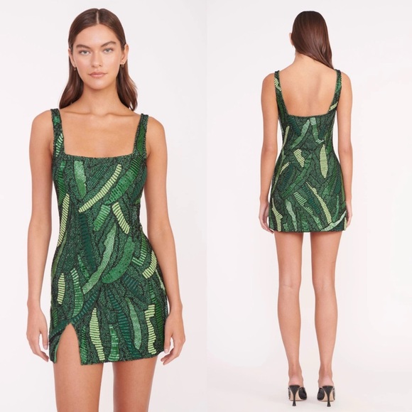 STAUD Dresses & Skirts - Staud Beaded Le Sable Beaded Mini Dress In Green Palm Size XS